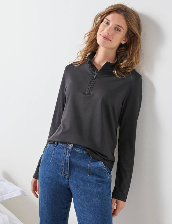 T-shirt col montant zippé manches longues - chaleur intense (noir) T-shirt col montant zippé manches longues - chaleur intense (noir)